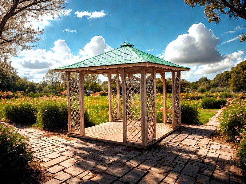 Altana 3 czterokątna wykonana z drewna sosnowego, kryta gontem bitumicznym.