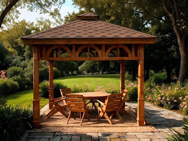 Altana 6 czterokątna wykonana z drewna sosnowego, ryflowane słupy.