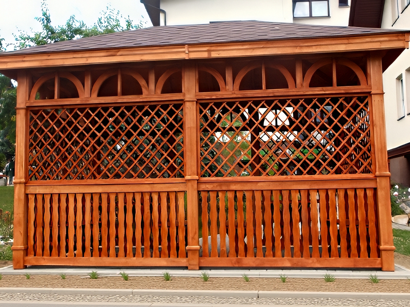 Altana 7 sosnowa parkowa, zabudowane boki. Altana 7 sosnowa parkowa, zabudowane boki.