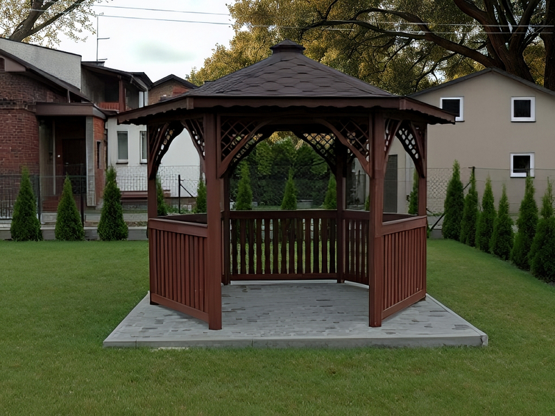 Altana 2 sześciokątna wykonana z drewna sosnowego, bez podłogi. Altana 2 sześciokątna wykonana z drewna sosnowego, bez podłogi.