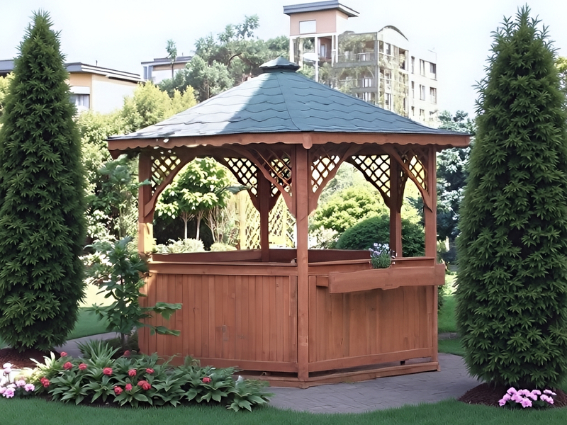 Altana 4 sześciokątna wykonana z drewna sosnowego, 5 kratek półokrągłych.