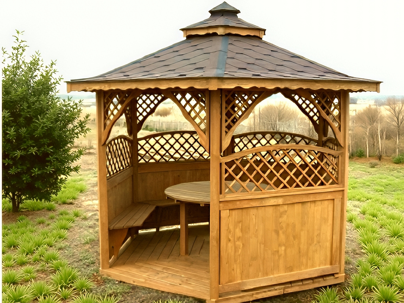 Altana 4 sześciokątna wykonana z drewna sosnowego, 5 kratek półokrągłych.