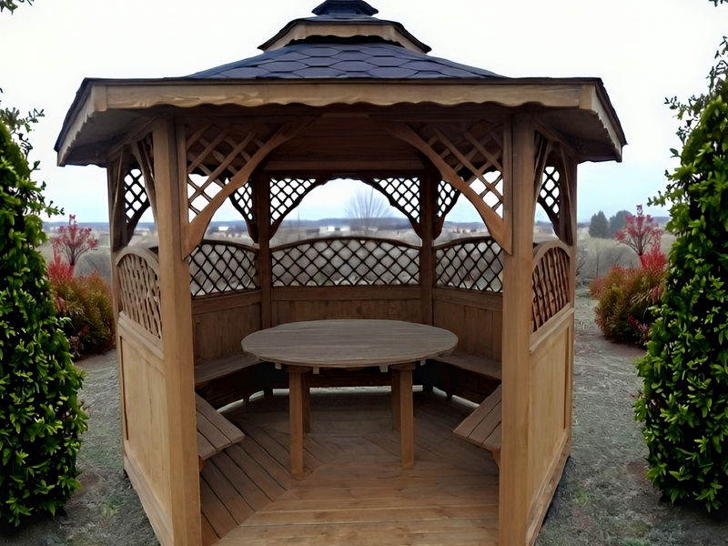 Altana 4 sześciokątna wykonana z drewna sosnowego, 5 kratek półokrągłych.