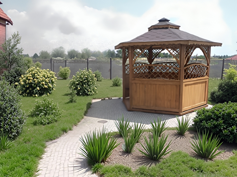 Altana 4 sześciokątna wykonana z drewna sosnowego, 5 kratek półokrągłych.