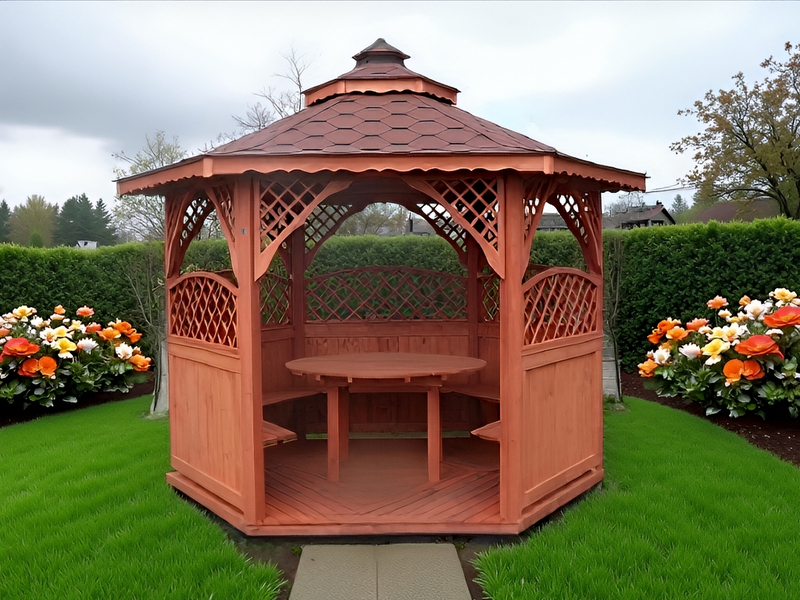 Altana 4 sześciokątna wykonana z drewna sosnowego, 5 kratek półokrągłych.