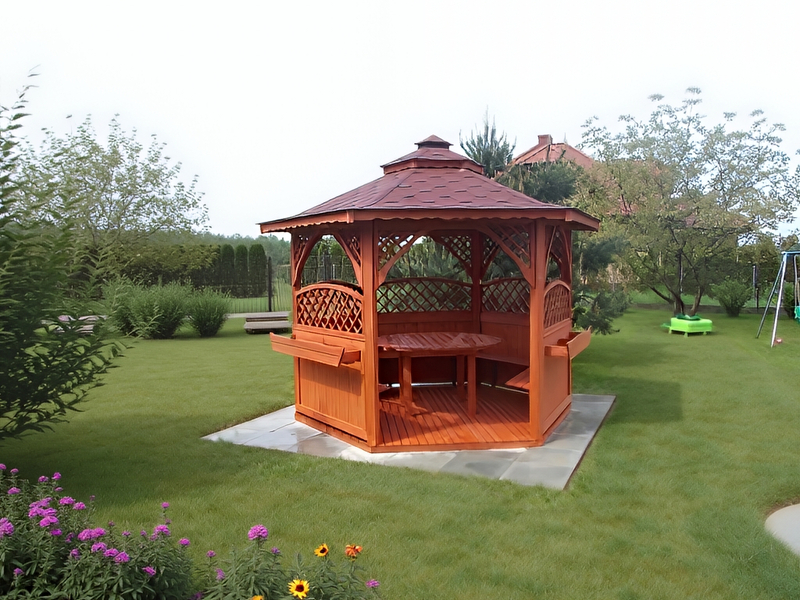 Altana 4 sześciokątna wykonana z drewna sosnowego, 5 kratek półokrągłych.