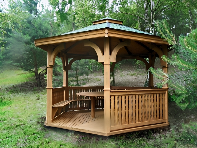 Altana 8 sześciokątna sosnowa z płotkami Altana 8 sześciokątna sosnowa z płotkami