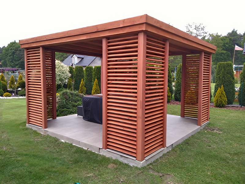 Altana 10 sosnowa czterokątna, ukośne deseczki. Altana 10 sosnowa czterokątna, ukośne deseczki.