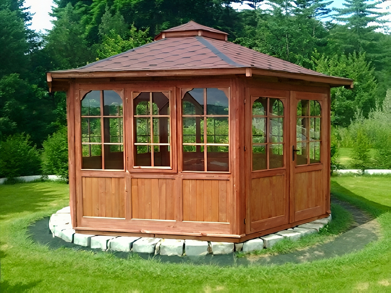 Altana 15 drewniana sosnowa sześciokątna, oszklona.