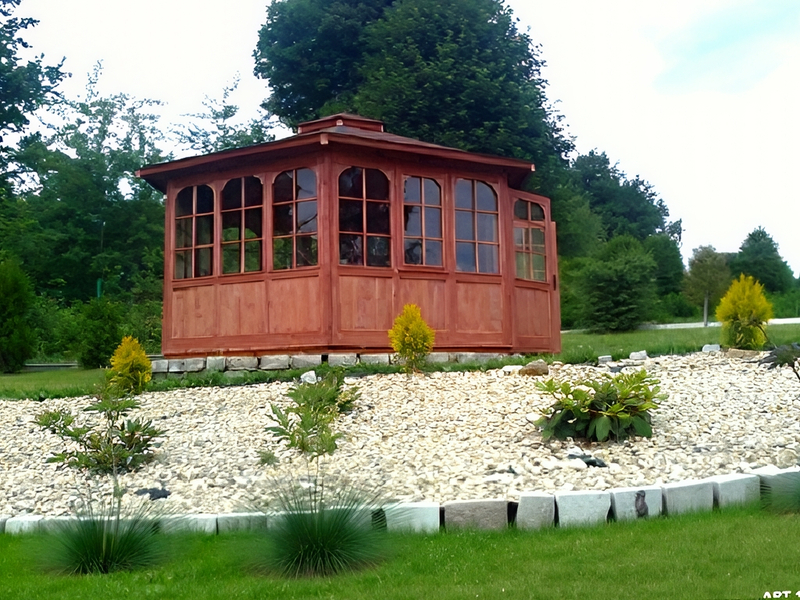 Altana 15 drewniana sosnowa sześciokątna, oszklona.