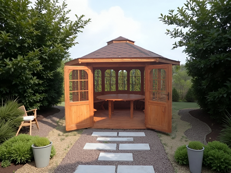 Altana 15 drewniana sosnowa sześciokątna, oszklona.