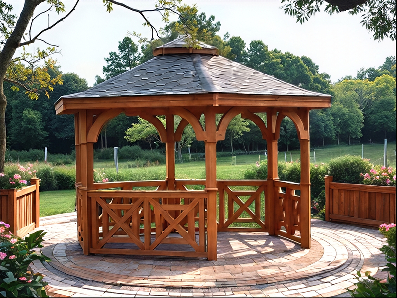 Altana 17 drewniana sosnowa sześciokątna, ryflowane słupy.