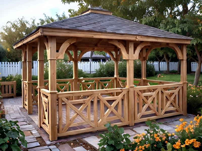 Altana 18 drewniana sosnowa czterokątna, ryflowane słupy.