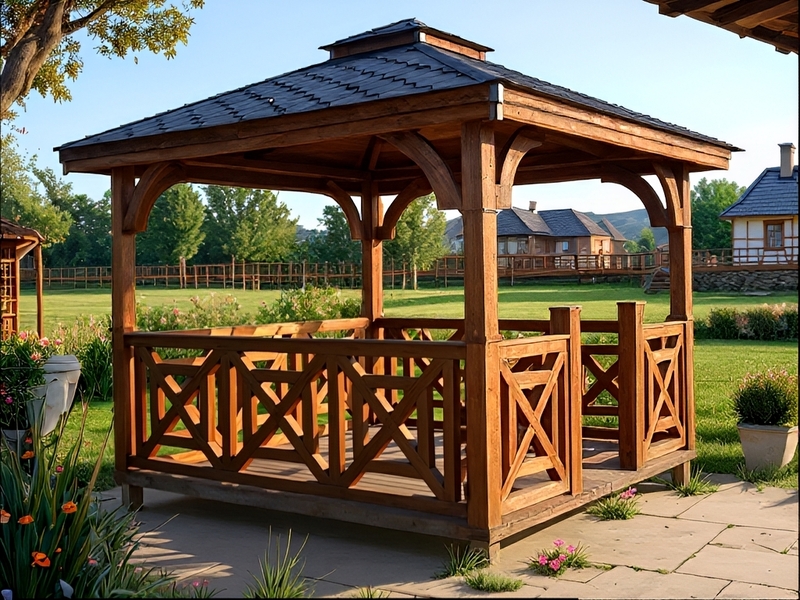 Altana 18 drewniana sosnowa czterokątna, ryflowane słupy.