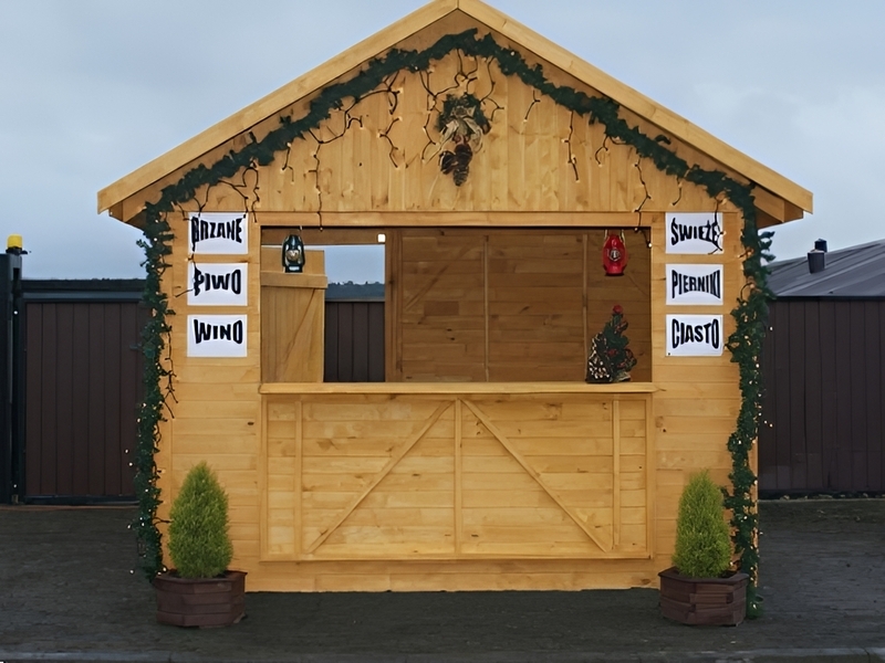 Domek handlowy nr 1 pokryty blachą Domek handlowy nr 1 pokryty blachą