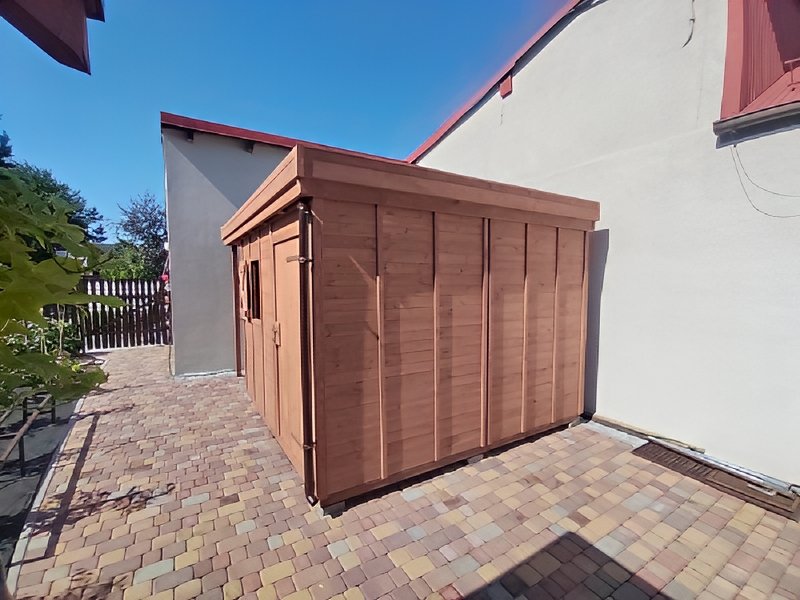 Domek narzędziowy z dobudówką dach płaski Domek narzędziowy z dobudówką dach płaski