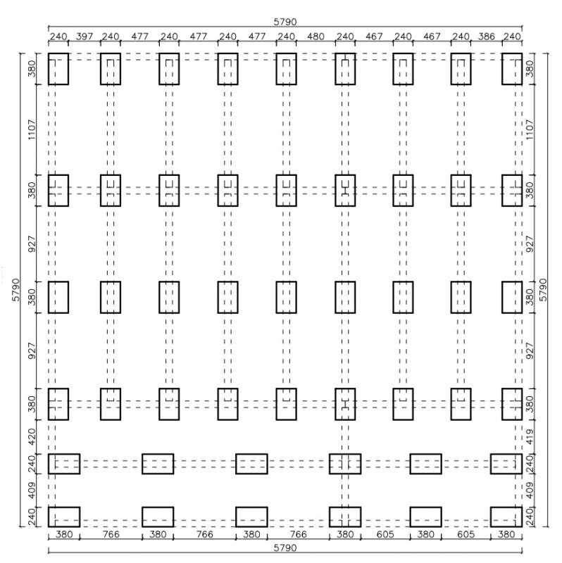 Domek z bali - Weekend - Schemat rozmieszczenia bloczków betonowych pod legary